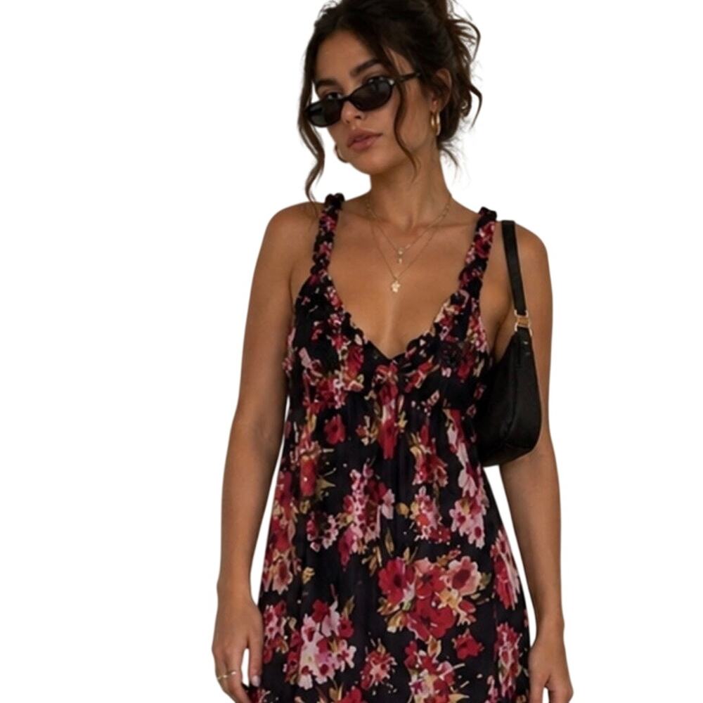 Oscar de la Renta women's black floral pink label slip gown dress y2k goth szM